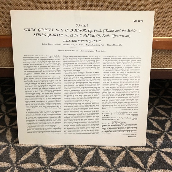 60's "Death and the Maiden" "Quartettsataz" Record - Classical Album - Schubert - Picture 2 of 6